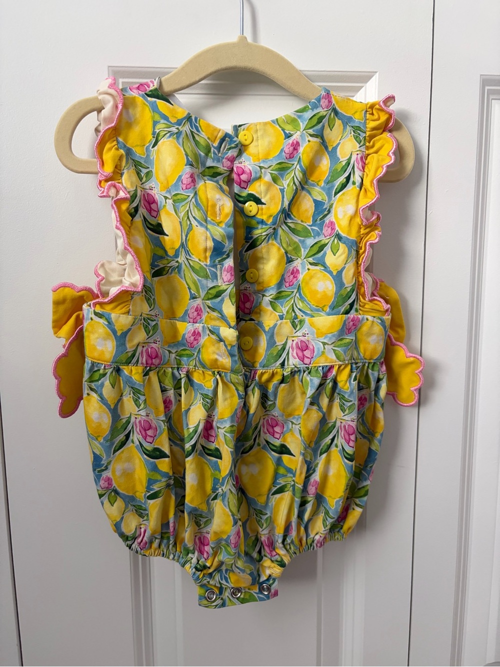 Lemon Print Ruffle Bow Baby One-Piece - Yellow - Picture 2 of 3